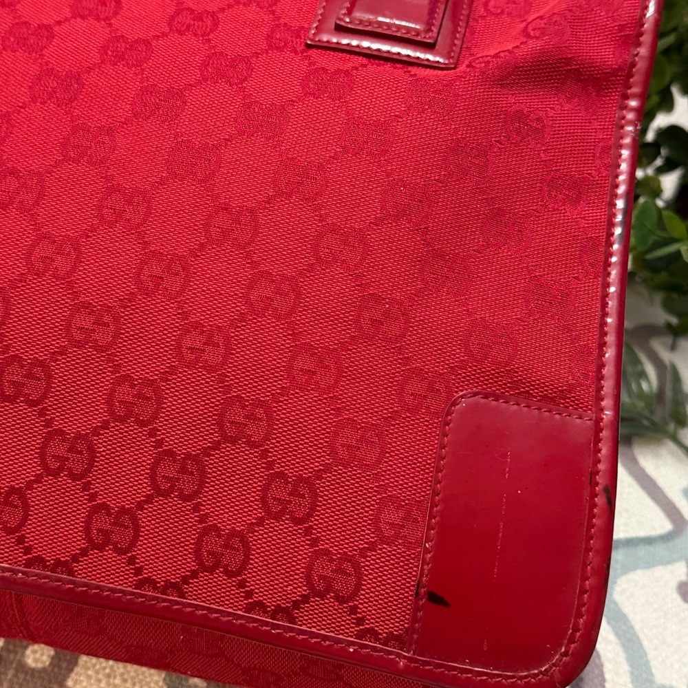 Gucci Red Monogram Canvas Tote Vintage - Picture 15 of 16
